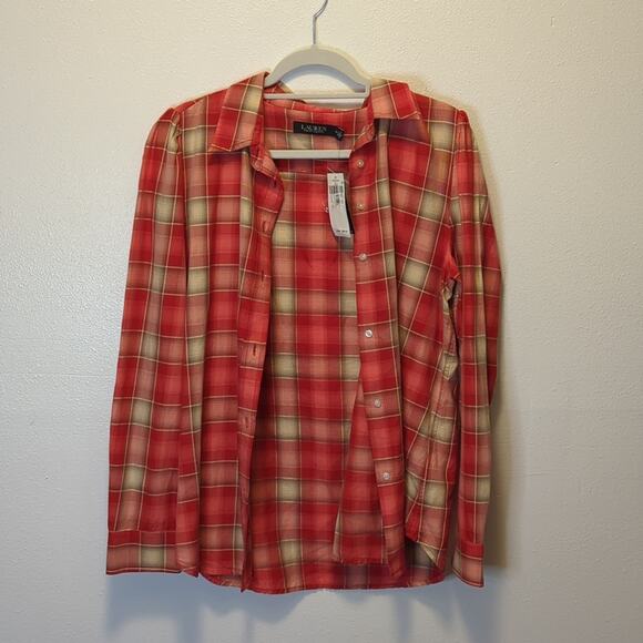 NWT Lauren Ralph Lauren Plaid button Down Size 12P - Picture 1 of 5